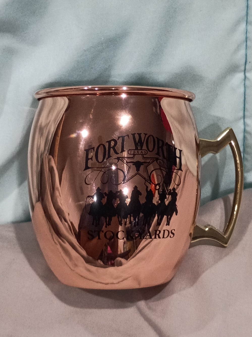 Fort Worth Stockyards Rose Gold Metallic Mug with Brass Handle